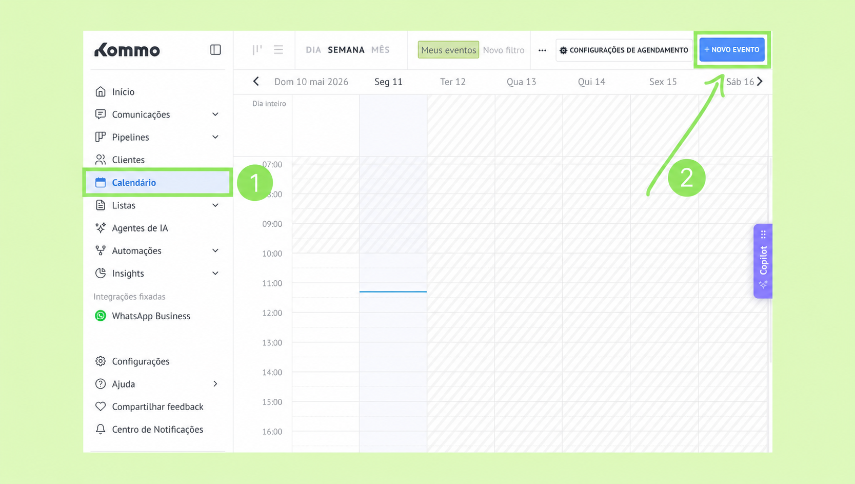 User interface showing calendar with options to add a new event and view settings.